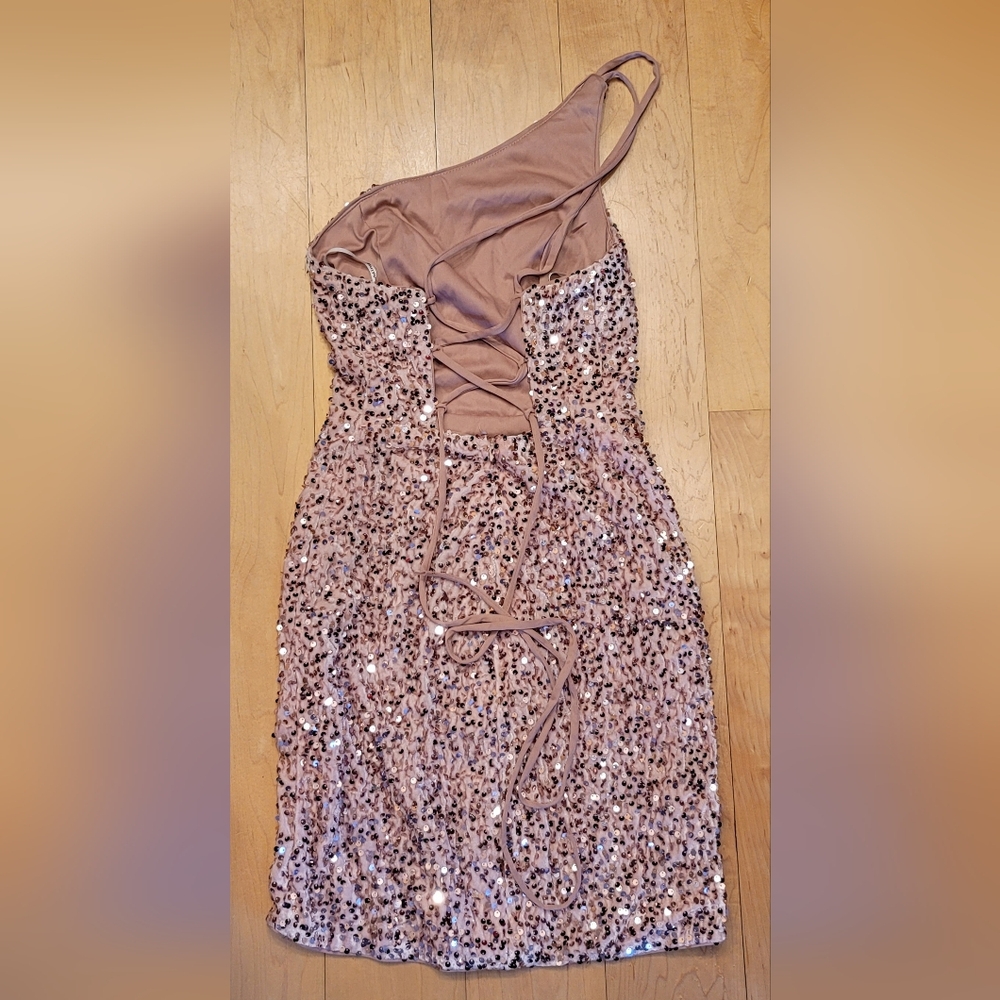 Light Pink Velvet Sequin One Shouler Dress Size 2 - Picture 3 of 5